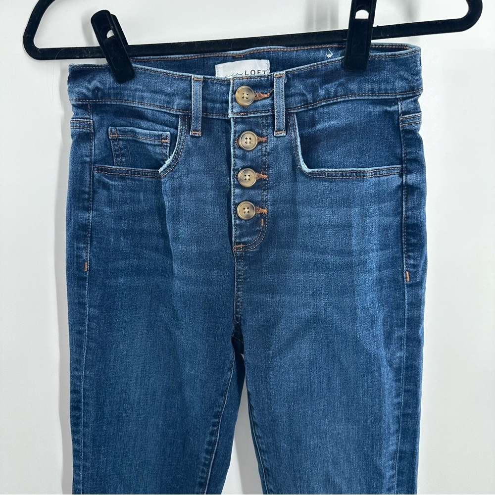 Loft High Rise Skinny Dark Wash Button Fly Jeans - Picture 3 of 10